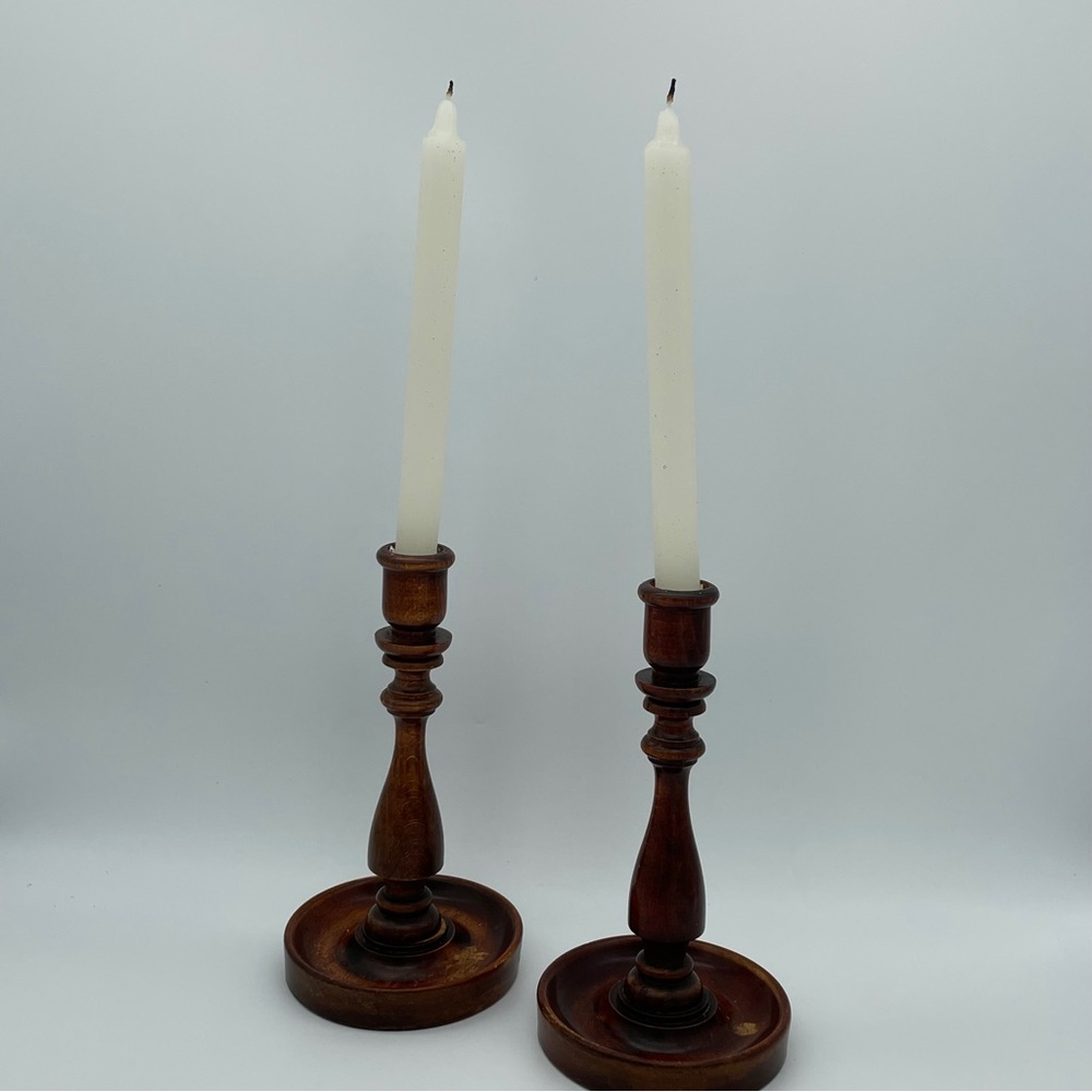 Pair of Midcentury Wood Candlesticks